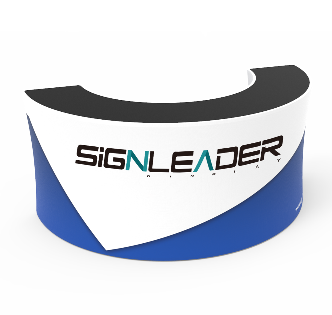 Portable 7ft U Shaped Curved Trade Show Reception Desk With Graphics Main